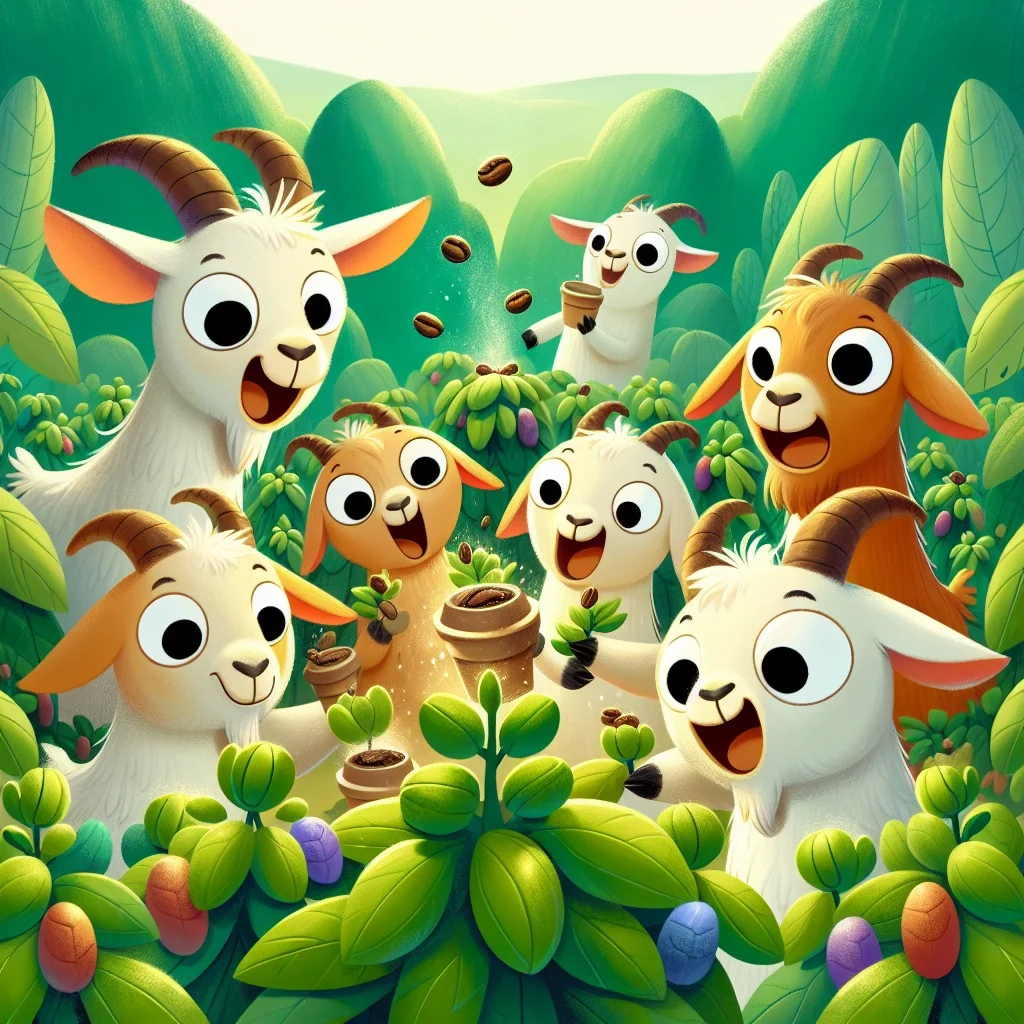 Fun fact for kids about goats discovering coffee