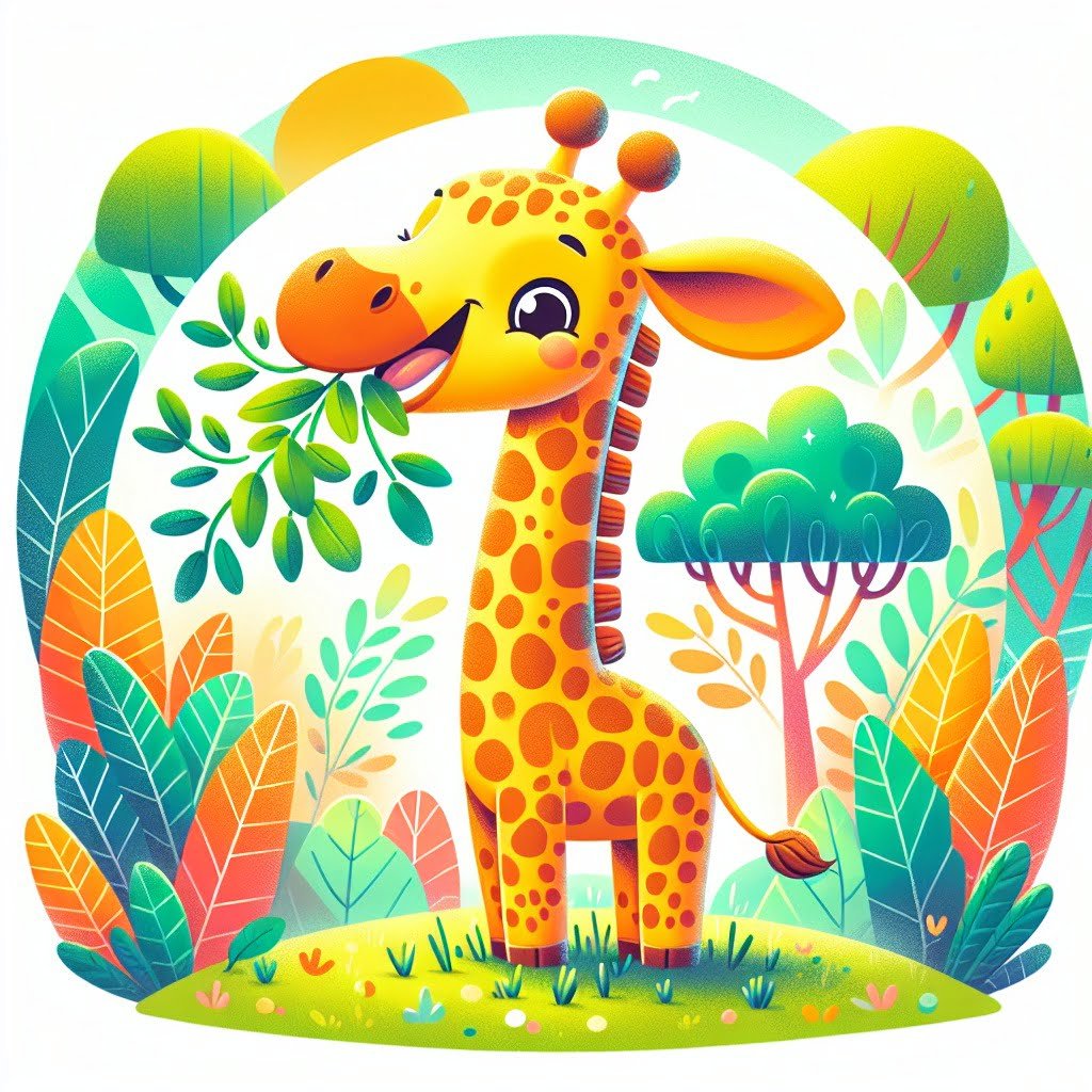 Fun fact for kids about a giraffe eating leaves