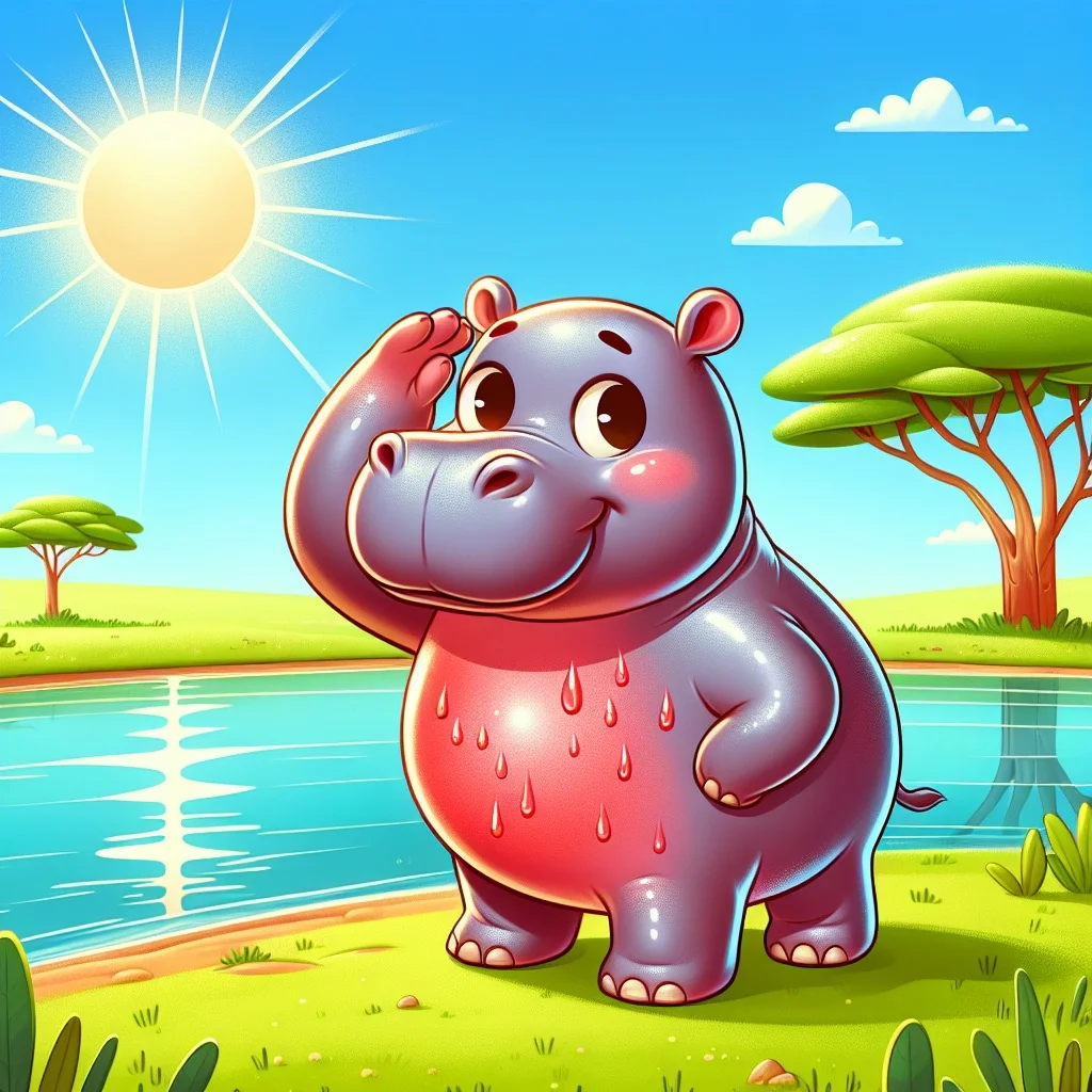 Fun fact for kids about a hippo sweating red sunscreen
