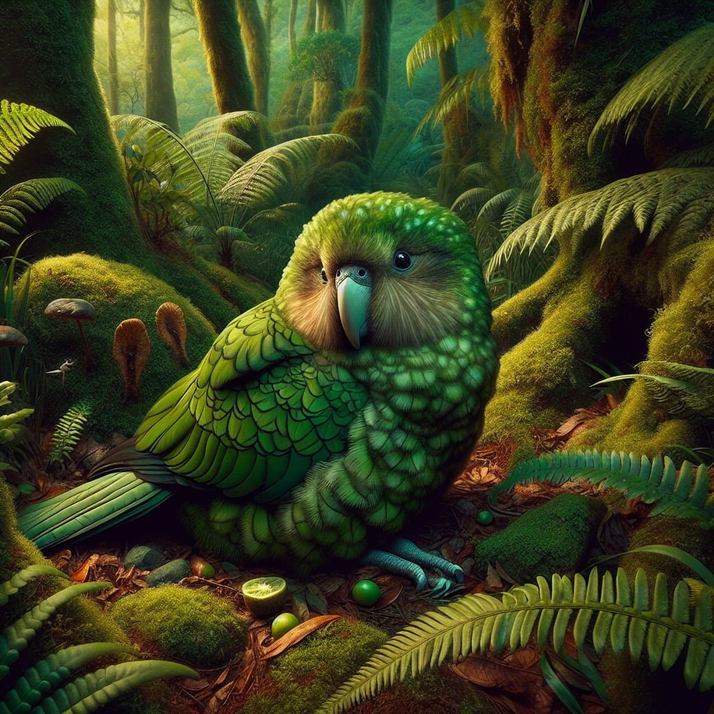 Fun fact for kids about a kakapo parrot