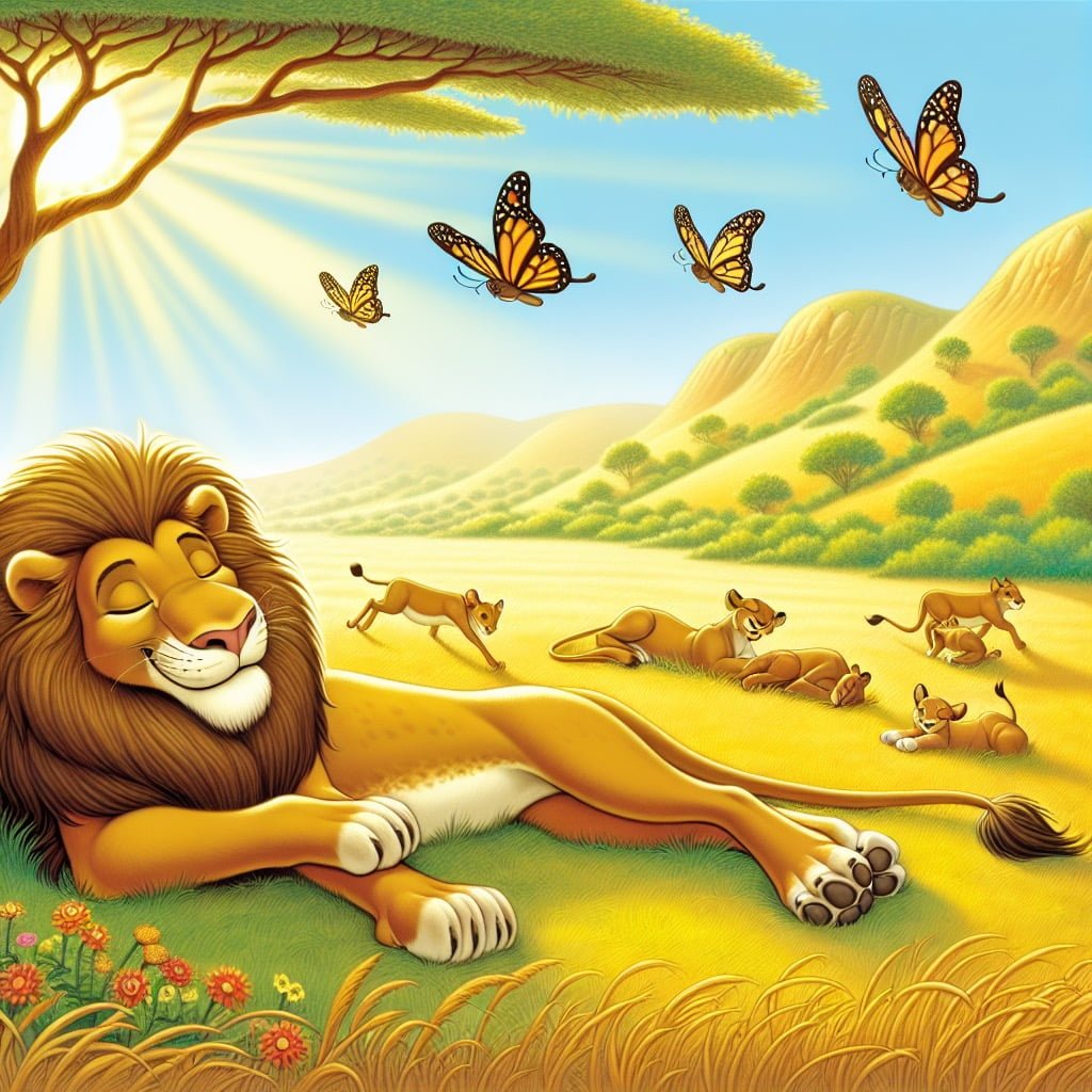 Fun fact for kids about a male lion napping