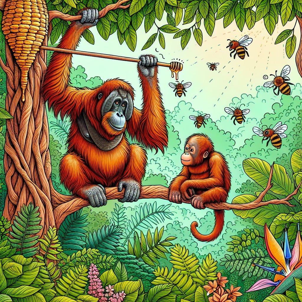 Fun fact for kids about orangutans using tools