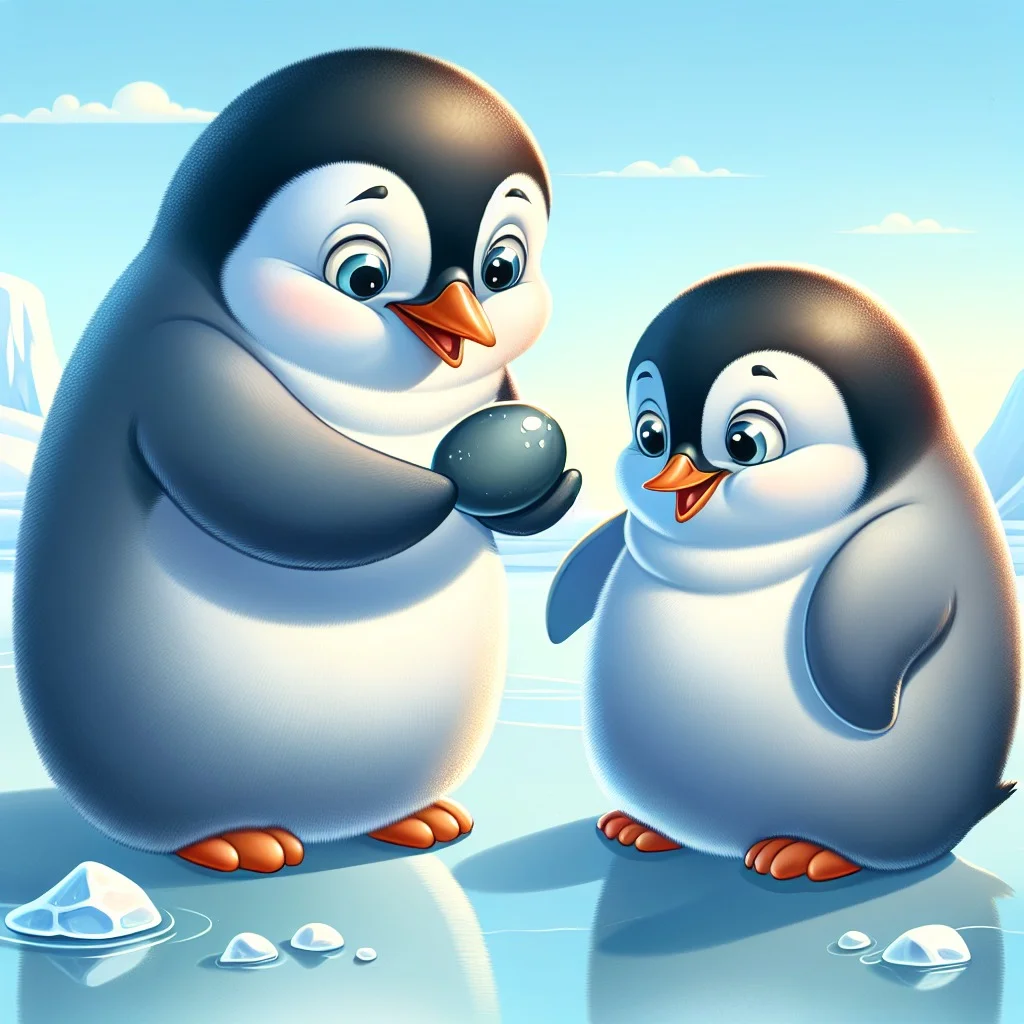 Fun fact for kids about a penguin offering a pebble