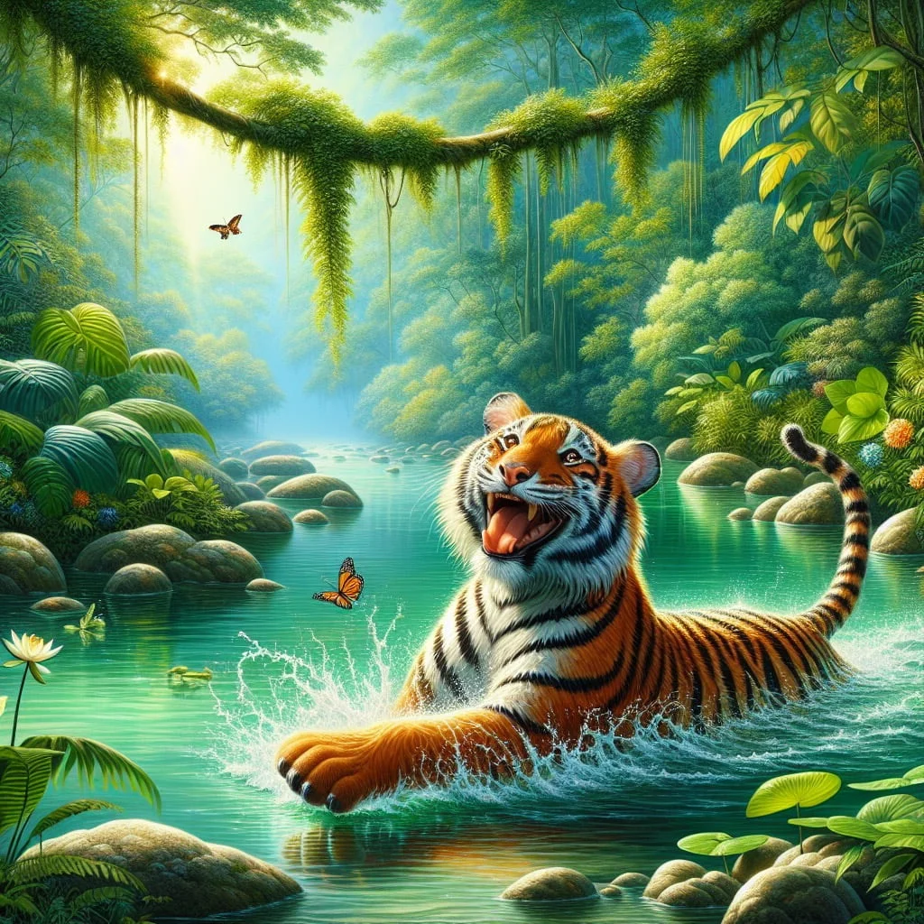 Fun fact for kids about swimming tiger
