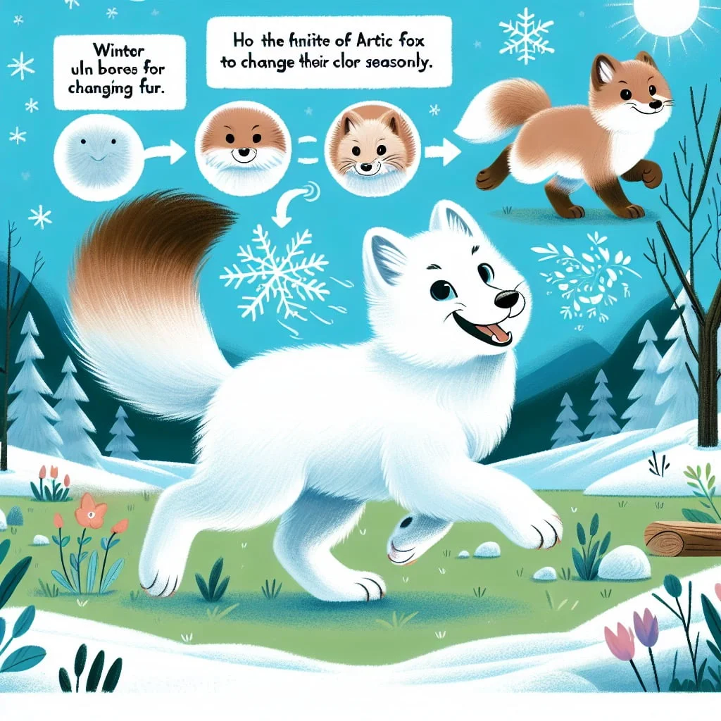 Fun fact for kids about an Arctic fox changing colors