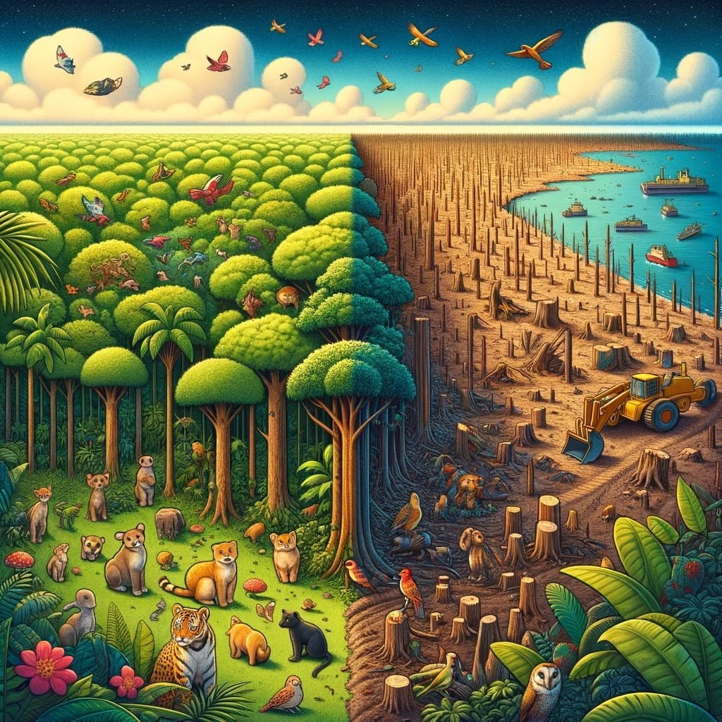Deforestation in rainforest
