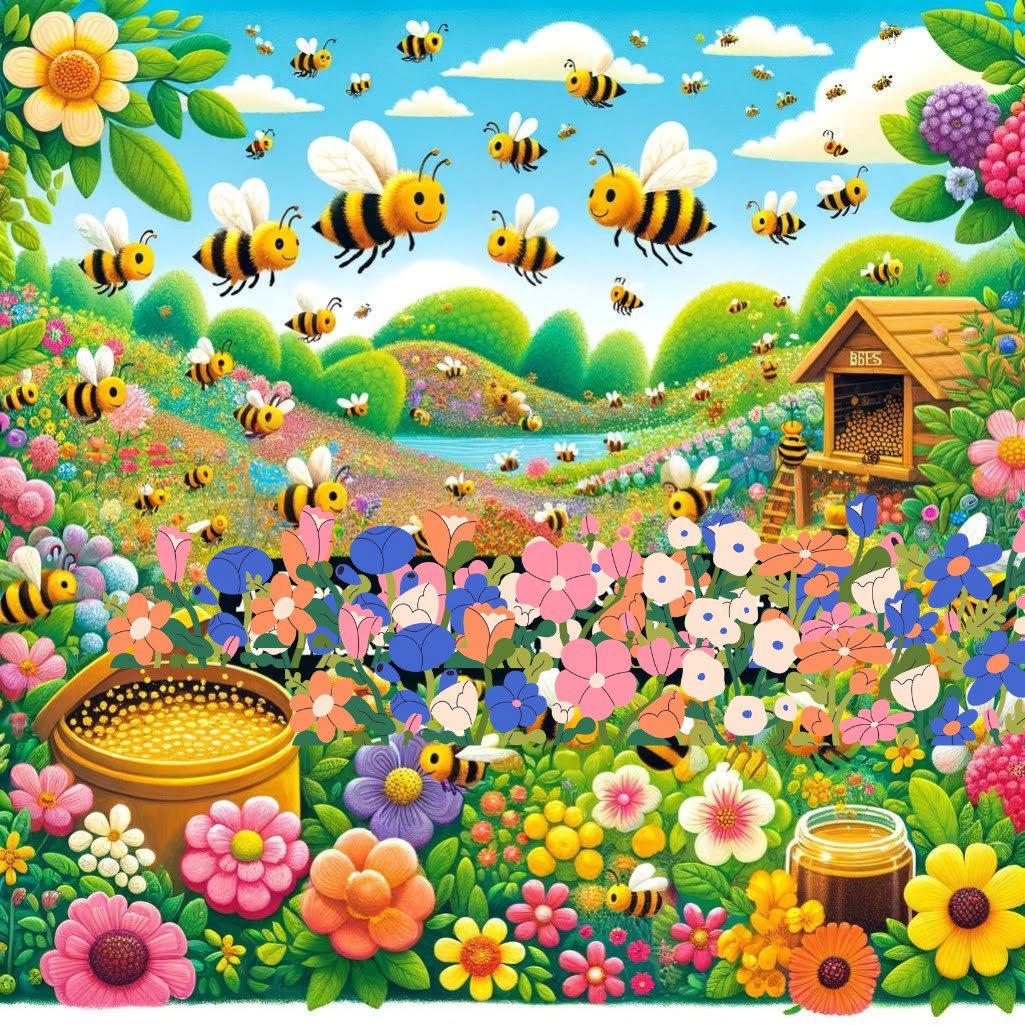 Fun fact for kids about a bee collecting nectar for honey