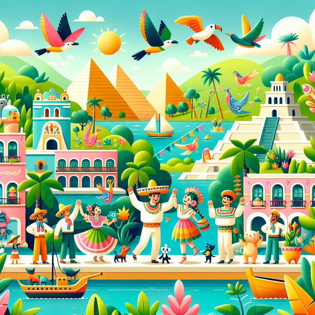 Main image for the post with 10 Cool Mexico Facts For Kids depicting Mexico in a colorful and attractive way for kids.