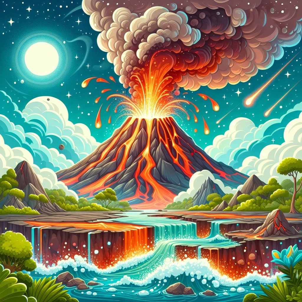 Fun fact for kids about land formation by volcanoes