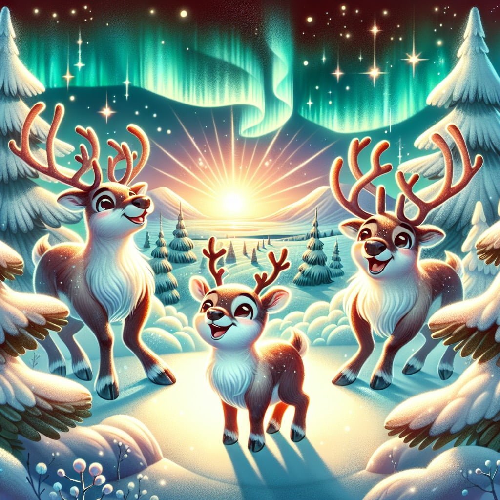 Reindeer in a snowy arctic landscape