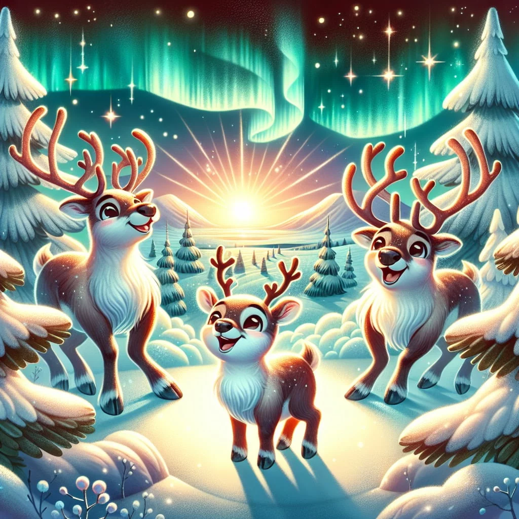 Reindeer in a snowy arctic landscape