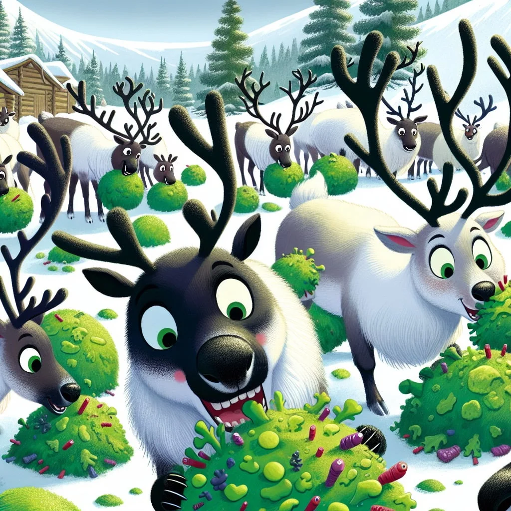 Reindeer grazing on moss