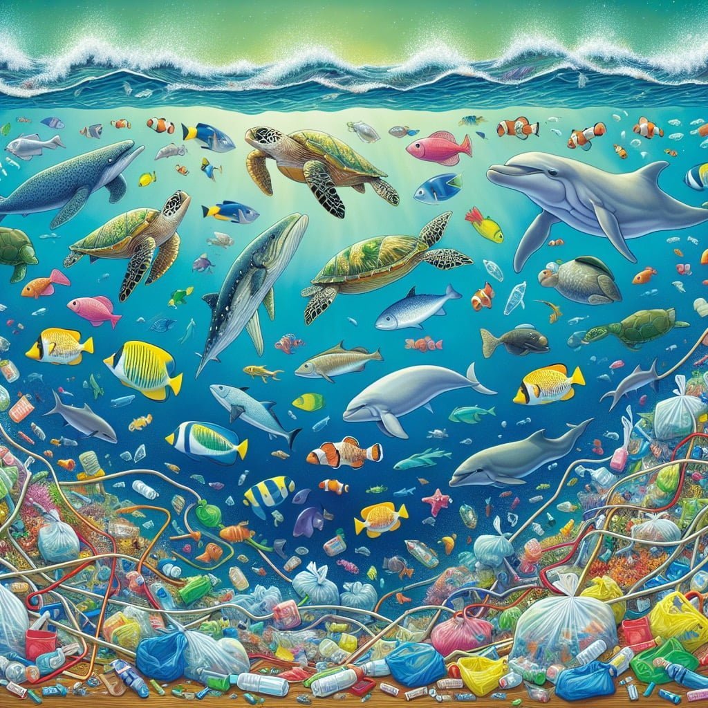 Fun fact for kids about sea creatures impacted by plastic pollution