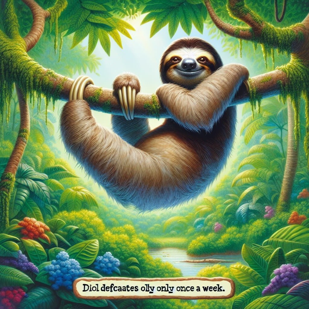 Fun fact for kids about a sloth's bathroom habits