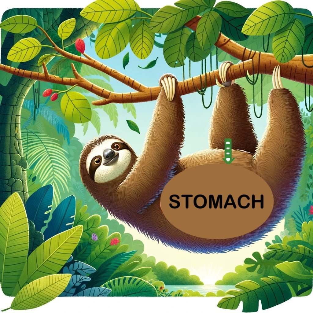 Fun fact for kids about a sloth's digestive system