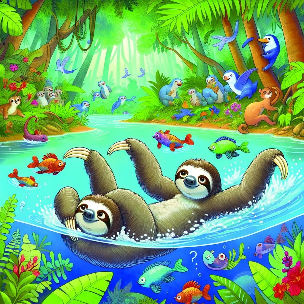 Fun fact for kids about a sloth swimming
