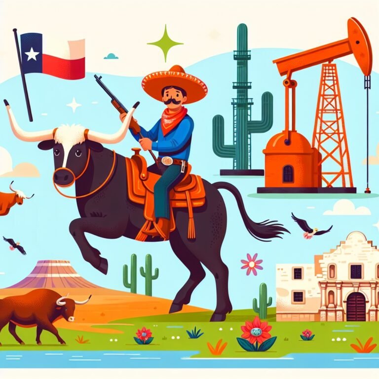 Main image for the post with 10 Awesome Texas Facts For Kids] depicting Texas in a colorful and attractive way for kids.