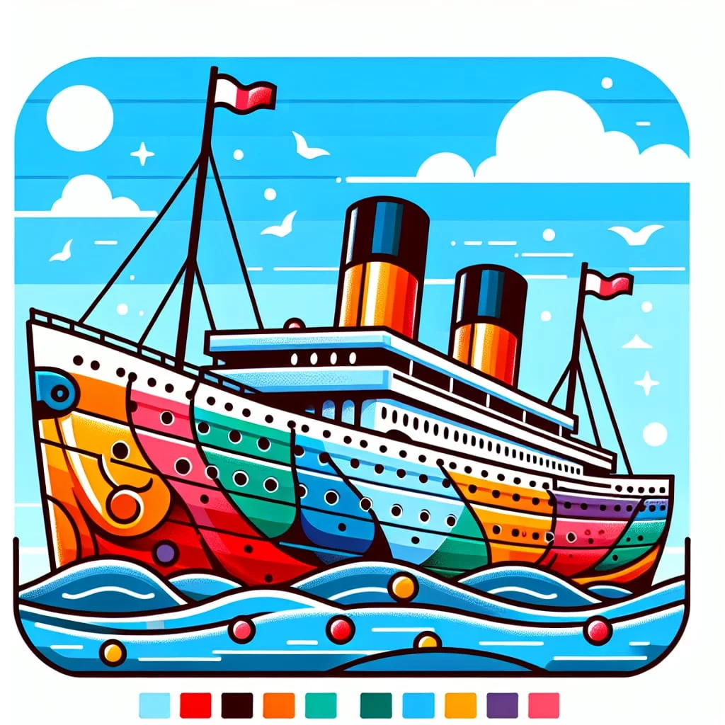 Main image for the post with 10 Amazing Titanic Facts For Kids depicting Titanic in a colorful and attractive way for kids.