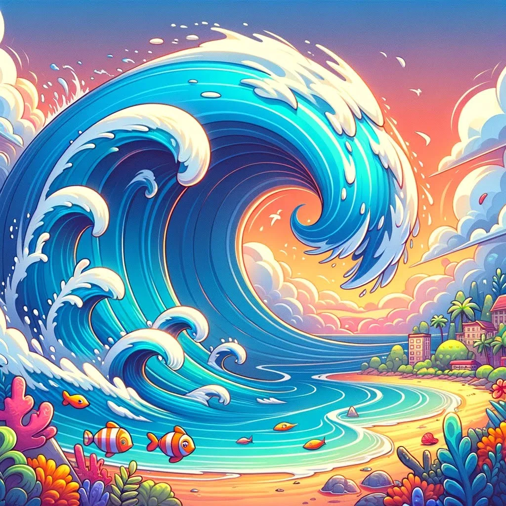 Main image for the post with 10 Exciting Tsunami Facts For Kids depicting Tsunami in a colorful and attractive way for kids.