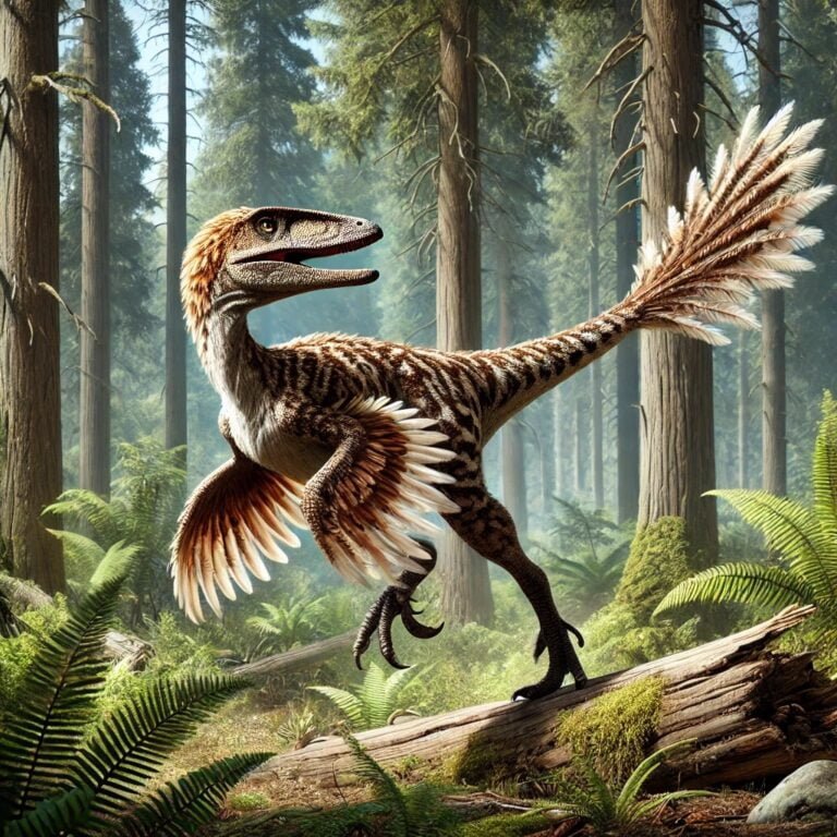Illustration of a Velociraptor standing against a plain background