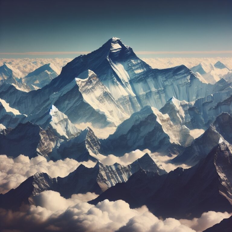 What Are The Highest Peaks In The World 2 Snow-covered peak of Mount Everest towering above the clouds