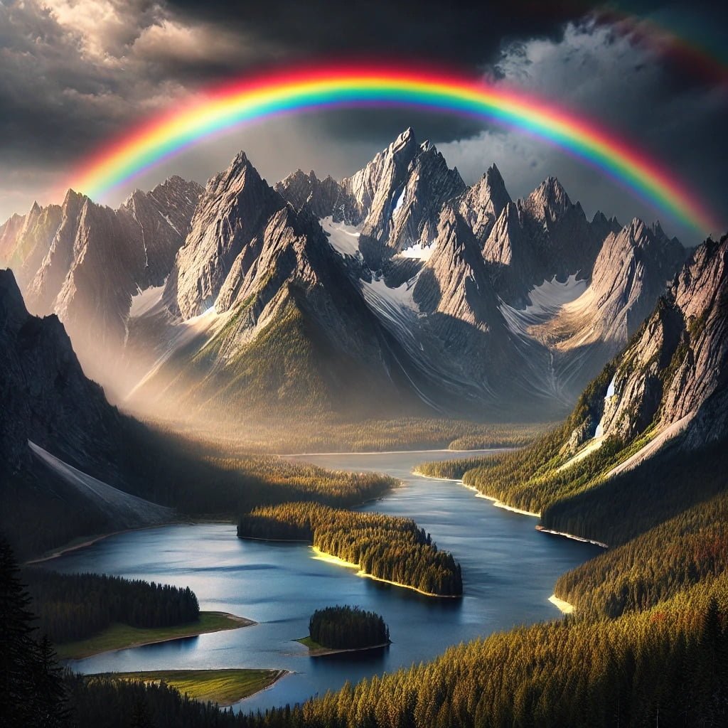How Are Rainbows Formed 6 A vibrant rainbow arching across a blue sky