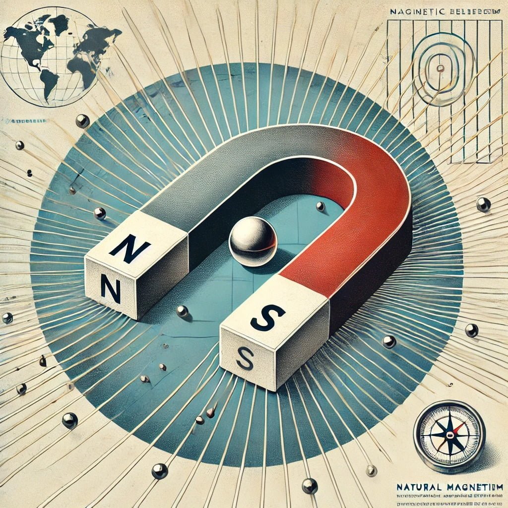 Illustration of a magnet with arrows indicating its magnetic field
