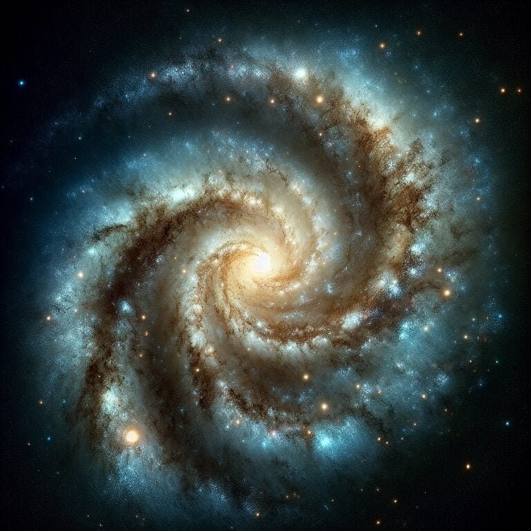 Artistic representation of the Milky Way galaxy showcasing its spiral arms and dense central bulge with stars scattered throughout.