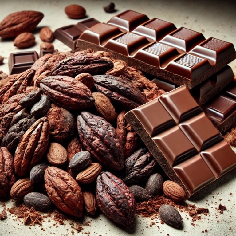 Cacao beans being processed to create chocolate products