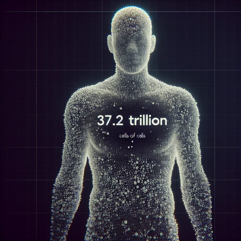 How Many Cells Are In The Human Body 2 Visualization of a human body silhouette with an overlay of trillions of tiny cells representing the approximate 37.2 trillion cells in the human body.