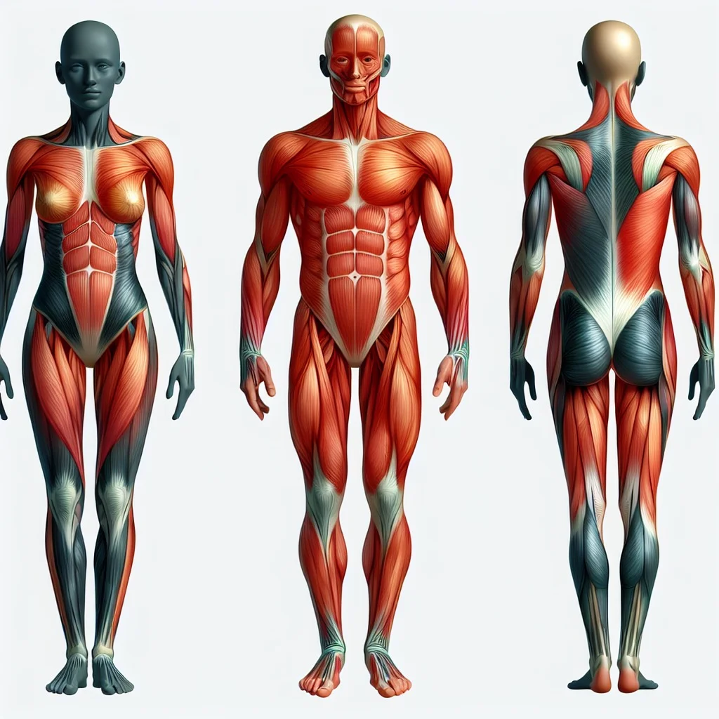 Illustration of a human silhouette highlighting approximately 600 muscles throughout the body.