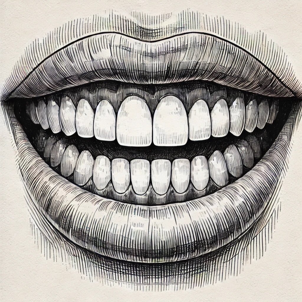 How Many Teeth Do Adults Have 3 Illustration of adult human mouth showing 32 teeth labeled by type: 8 incisors