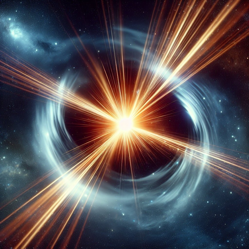 What Are Pulsars 6 Illustration of a pulsar emitting beams of electromagnetic radiation in space.