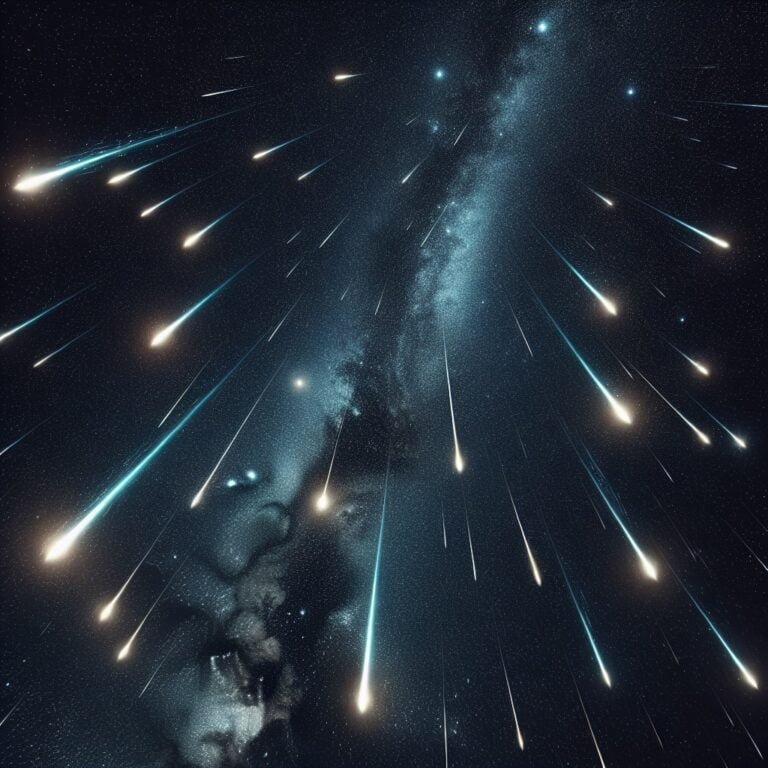 Streaks of light in the night sky during a meteor shower