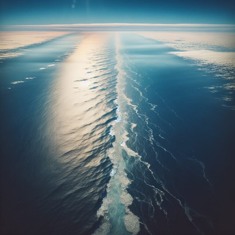 Aerial view of the expansive Pacific Ocean stretching to the horizon.
