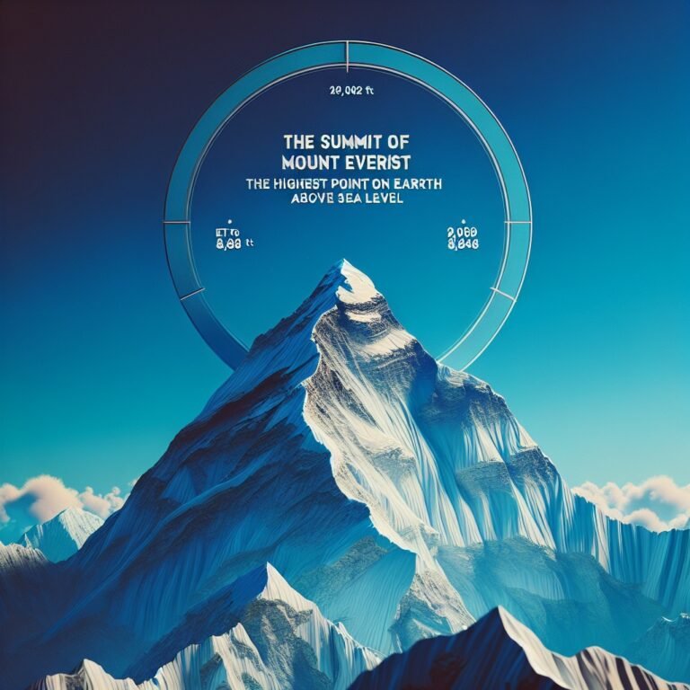 Summit of Mount Everest towering against a clear blue sky