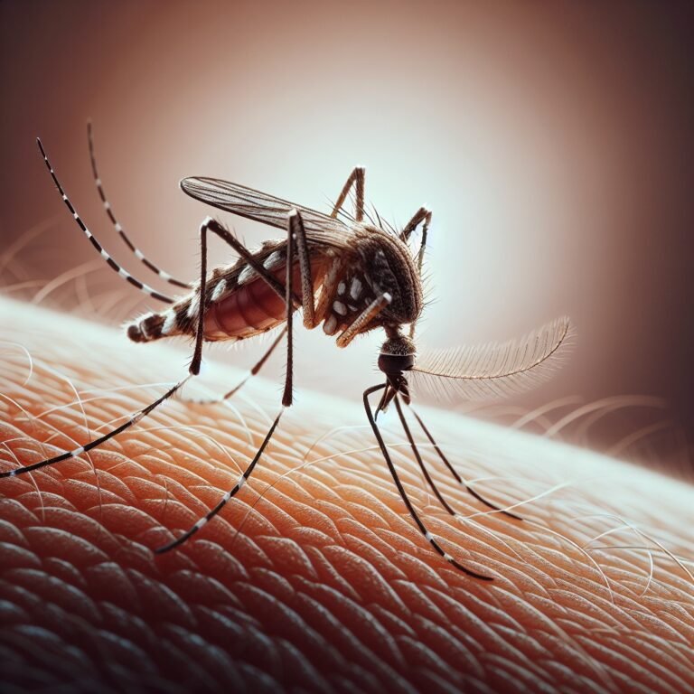 Close-up of a mosquito perched on skin