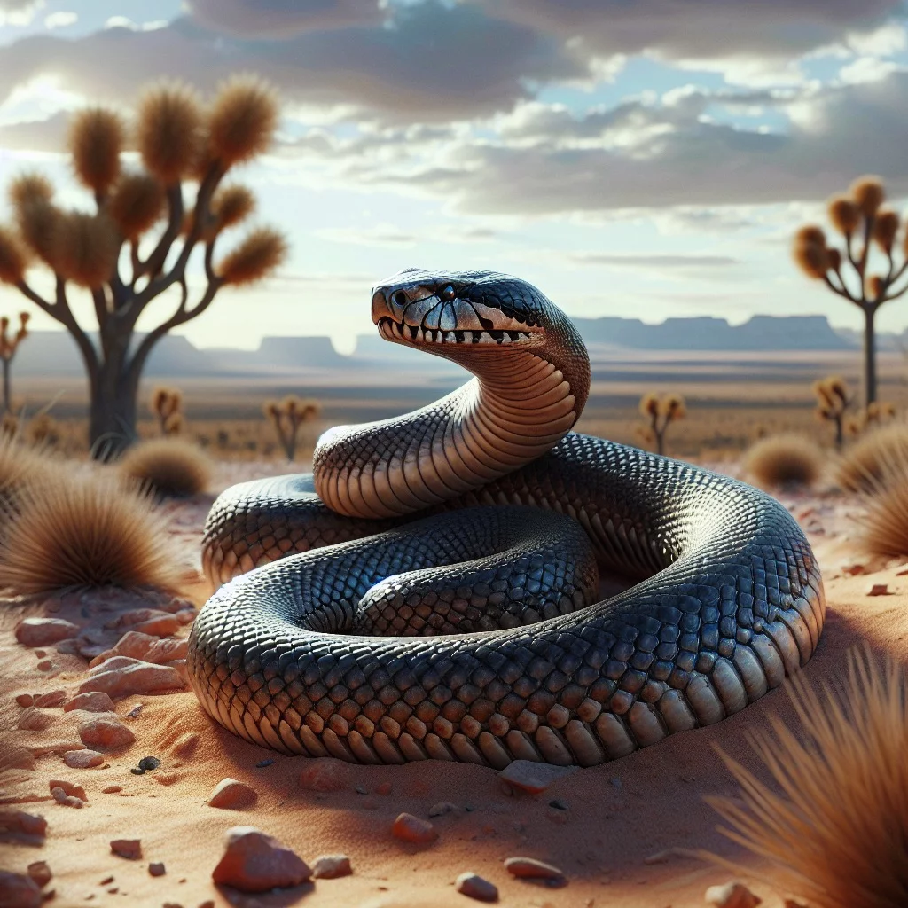Inland taipan coiled in a natural habitat with a warning posture