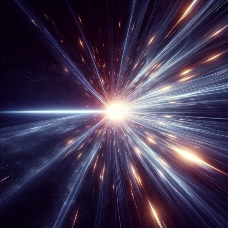 Speed of light visualization with a beam of light traveling rapidly through a vacuum