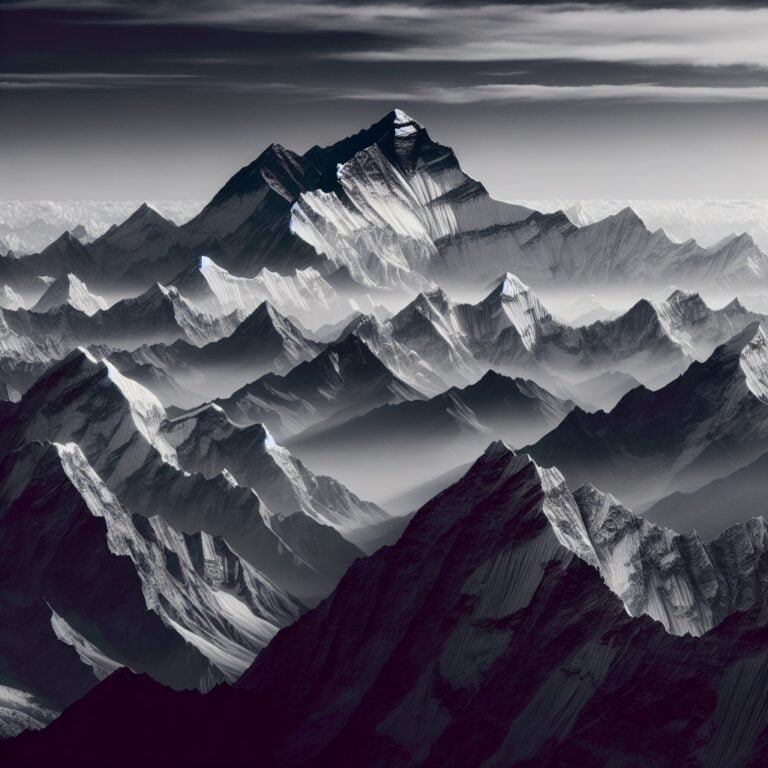 What Is The Tallest Mountain In The World 2 Aerial view of Mount Everest towering above the Himalayas.