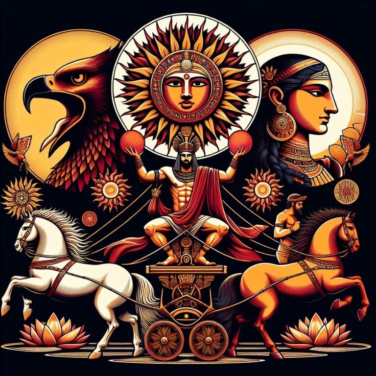 Symbolic representation of sun gods from various cultures