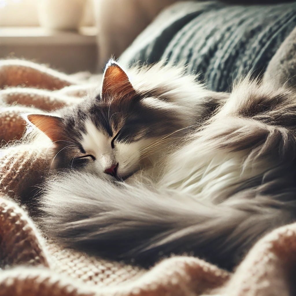 Cat sleeping peacefully in a cozy spot