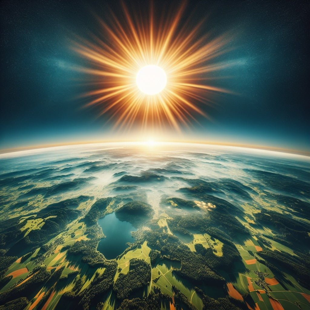 Sun shining brightly in a clear blue sky