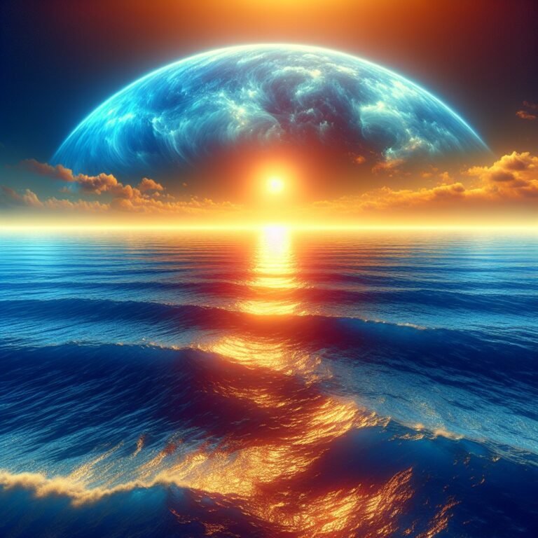 A vast ocean with shimmering blue water reflecting sunlight